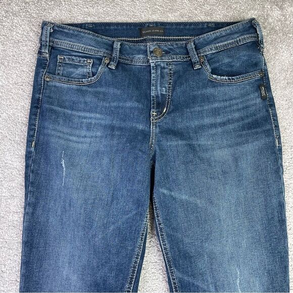 Silver Jeans Women’s 30X32 Blue Elyse Slim Boot Mid-Rise Dark Denim Stretch - Picture 2 of 13